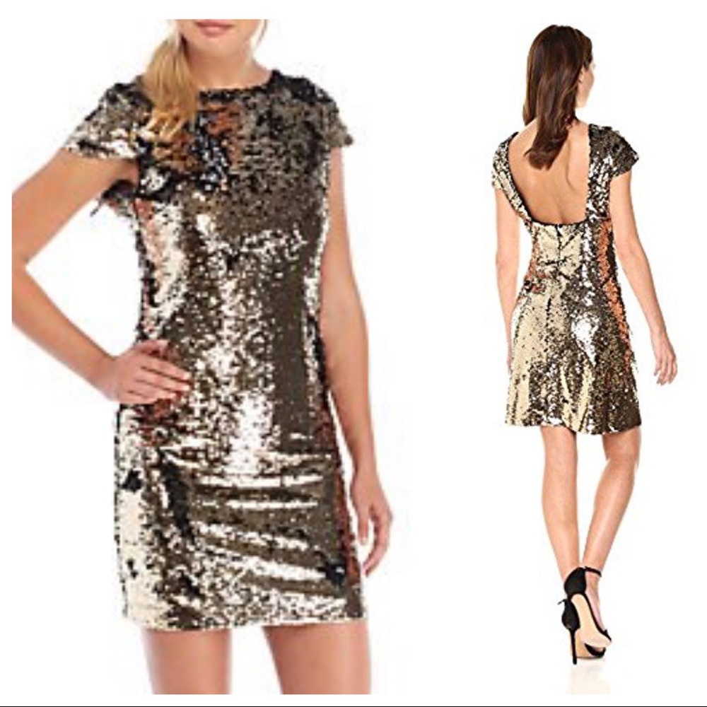SAM EDELMAN Gold & Black Sequin Dress